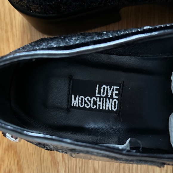 Love Moschino NIB Glitter Nero Taglia Chunky Loafers (38) - Picture 10 of 14
